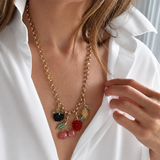 14K Gold Emerald & Agate Raspberry Charm