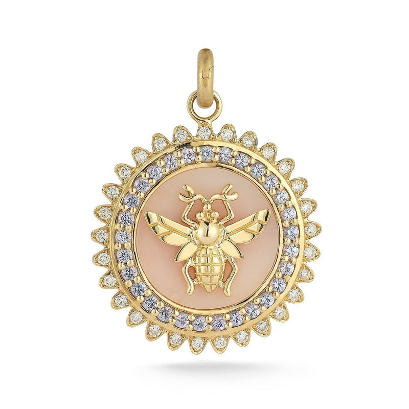 14K Gold Pink Opal Tanzanite Diamond Minnie Bee Medallion
