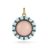 14K Gold Pink Opal Pearl & Blue Enamel Libby Charm