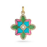 14K Gold Violet Large Flower Mixed Stone Charm