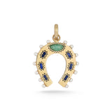 14K Gold Lapis Emerald & Pearl Holly Horseshoe Charm - storrow
