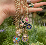 14K Gold & Peri Enamel Celestial Orb Mildred Medallion