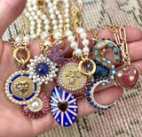 14K Gold Turquoise Opal & Lapis Holly Horseshoe Charm - storrow