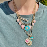 14K Gold Turquoise Diamond & Pearl Emily Large Charm - storrow