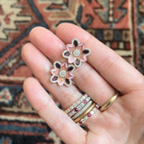 14K Gold Violet Stud Mixed Stone & Enamel Earrings