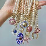 14K Gold & Peri Enamel Celestial Orb Mildred Medallion