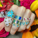 14K Gold Green Tourmaline Diamond & Pearl Iris Ring