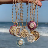 14K Gold Pink Tourmaline Diamond & Pearl Emily Large Charm - storrow