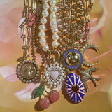 14K Gold Garnet, White Pearl & Blue Enamel Eleanor Charm - storrow