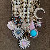 14K Gold Pink Opal, Pink Tourmaline, & Pearl Figa Flossie Charm