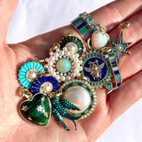 14K Gold Turquoise Pearl & Diamond Large Stella Charm - storrow