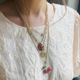 14K Gold Emerald & Rhodochrosite Sweet Cherry Charm