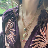 14K Gold Emerald & Rhodochrosite Sweet Cherry Charm