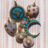 14K Gold Diamond & Turquoise Crescent Moon Estelle Charm - storrow