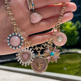 14K Gold Pink Opal Tanzanite Diamond Minnie Bee Medallion