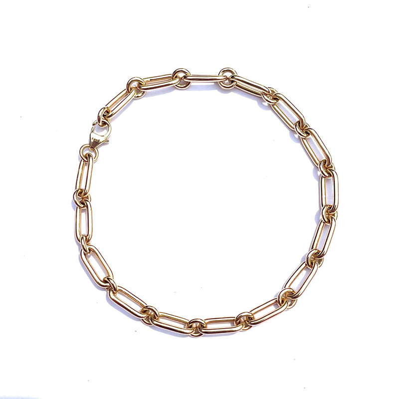14K Gold Heavy Alternating Elongated Link Handmade 7.5" Oscar Chain Bracelet - storrow