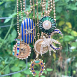 14K Gold Lapis Emerald & Pearl Holly Horseshoe Charm - storrow