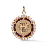 14K Gold Pearl & Red Enamel Guardian Lion Maude Medallion - storrow
