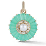 14K Gold Chrysoprase Diamond & Pearl Emily Large Charm - storrow