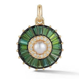 14K Gold Green Tourmaline Diamond & Pearl Emily Large Charm - storrow