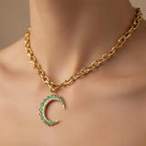 14K gold emerald And Diamond Estelle Moon Charm jewelry necklace celestial victorian inspired gift for her storrow