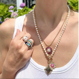 14K Gold Pink Tourmaline Diamond & Pearl Emily Large Charm - storrow