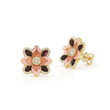 14K Gold Violet Stud Mixed Stone & Enamel Earrings