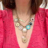 14K Gold Turquoise Diamond & Pearl Emily Large Charm - storrow