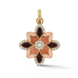 14k flower rhodochrosite rubellite diamond enamel pearl charm pendant necklace 