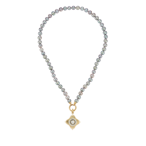 18" 14K Grey 7mm Freshwater Pearl Ezra Necklace
14K Moonstone Diamond & White Enamel Vivienne Charm