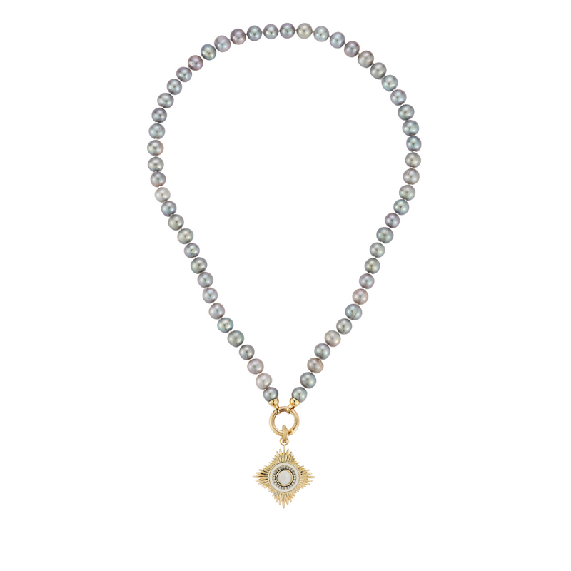 18" 14K Grey 7mm Freshwater Pearl Ezra Necklace
14K Moonstone Diamond & White Enamel Vivienne Charm