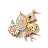 14K Gold Pearl Diamond & Light Pink Enamel Lillian Locket - storrow