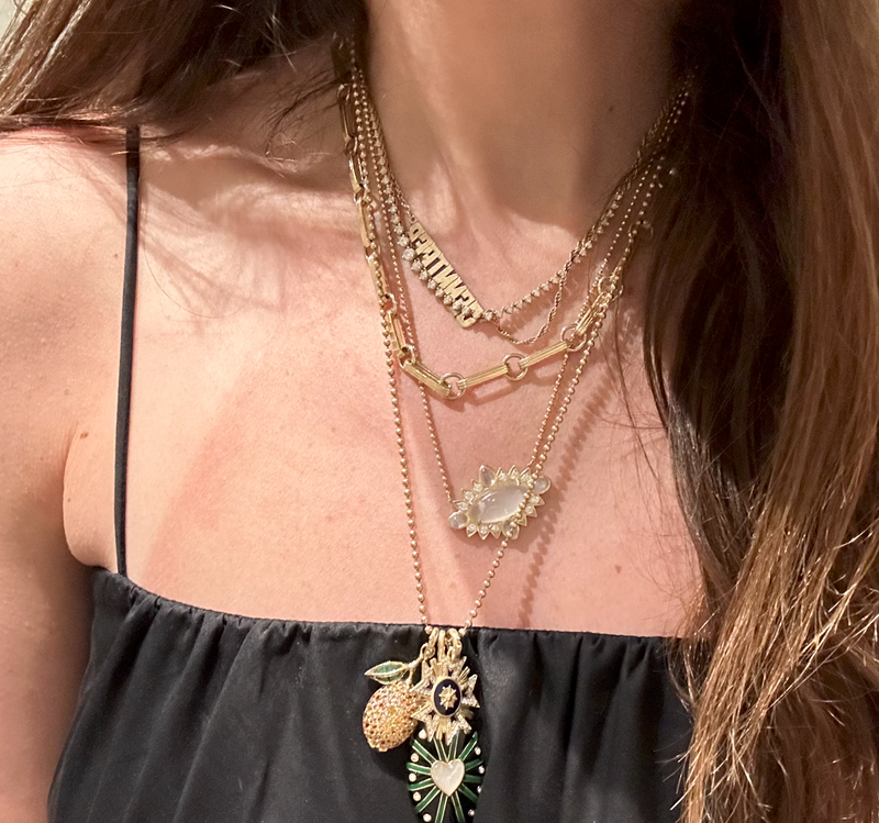 14k gold lemon emerald yellow sapphire pave capri charm jewelry necklace