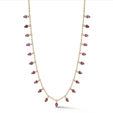 14K Gold Diamond & Pink Garnet 16" 2MM Beaded Ball Emma Necklace