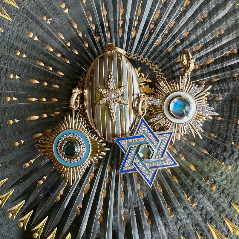 14K Gold London Blue Topaz & Diamond Star Of David Charm