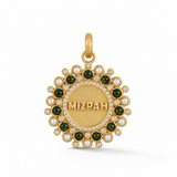 14K Gold Diamond Green Tourmaline & Pearl Mizpah Medallion