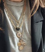 14K Gold Diamond Green Tourmaline & Pearl Mizpah Medallion