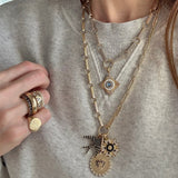 14K Gold Elongated Book Link Ernie Chain, Circle Bail Center - storrow