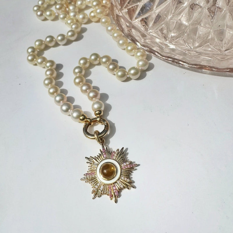 14K Gold Diamond Citrine & Pink Sapphire Victoria Medallion