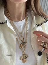 14K Gold Elongated Book Link Ernie Chain, Circle Bail Center - storrow