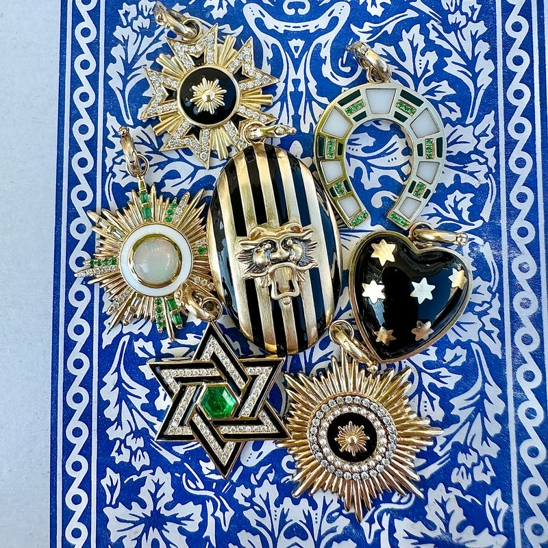 14K Gold Emerald & Diamond Star Of David Charm
