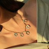14K Gold Lapis Emerald & Pearl Holly Horseshoe Charm - storrow