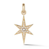 Gold north star star-shaped pendant with embedded stones on a white background