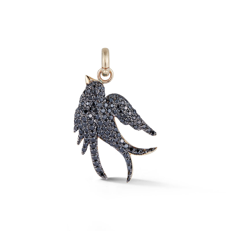 14k yellow gold black diamond charm necklace jewelry swallow victorian inspired custom