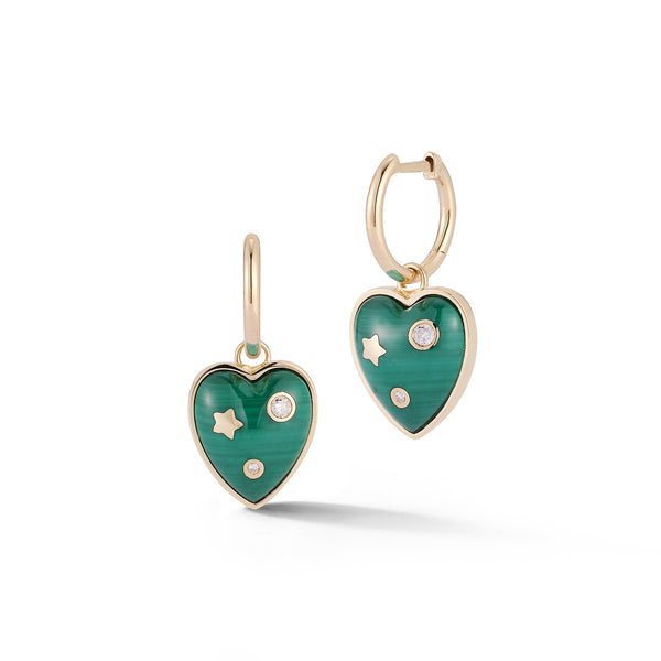 14K Gold & Rhodochrosite Anne Diamond Heart Huggie Earrings