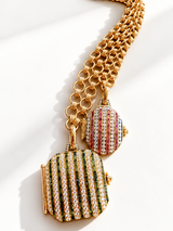 14K Gold Pink Garnet & Diamond Oval Stripe Legacy Locket