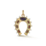 14K GEMSTONES GARNET AMETHYST HORSESHOE CHARM LUCKY GREAT GIFT 40