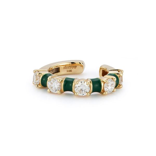 Ear cuff jewelry, no piercing needed. Adjustable and comfortable, our take on the ear cuff adds a stylish, minimalist, and modern touch to your look. Perfect for stacking, everyday wear, or special occasions. diamond and enamel.