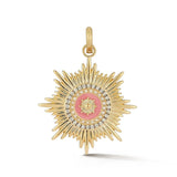 14K Gold Diamond & Pink Enamel Vale Medallion