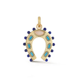 14K Gold Turquoise Opal & Lapis Holly Horseshoe Charm - storrow